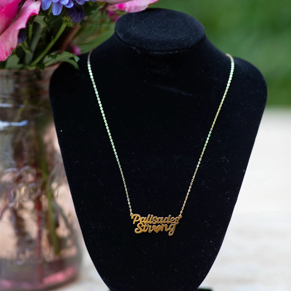 Palisades Strong script style necklace